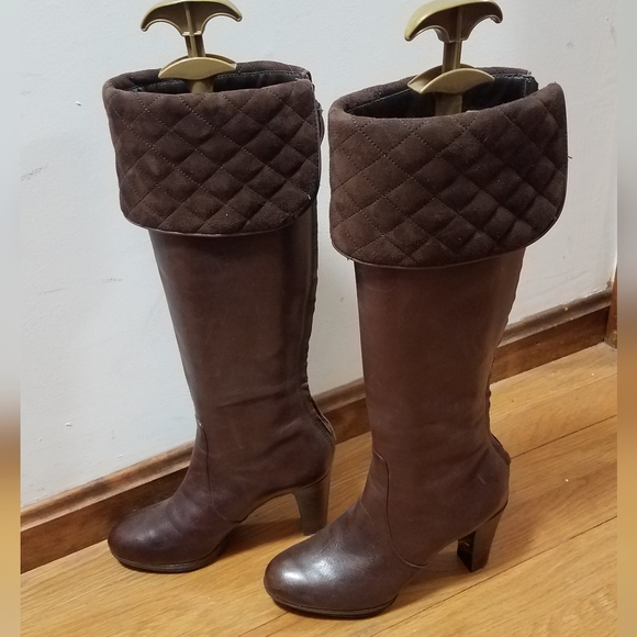 Ralph Lauren Quilted Meira Brown Leather Boots Size 5 - Picture 2 of 6